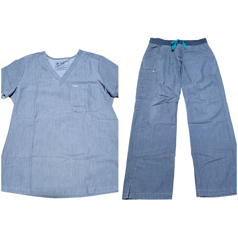 FIGS Scrub Set Womens S Blue Gray Technical Collection V-Neck Cargo Good T21004P